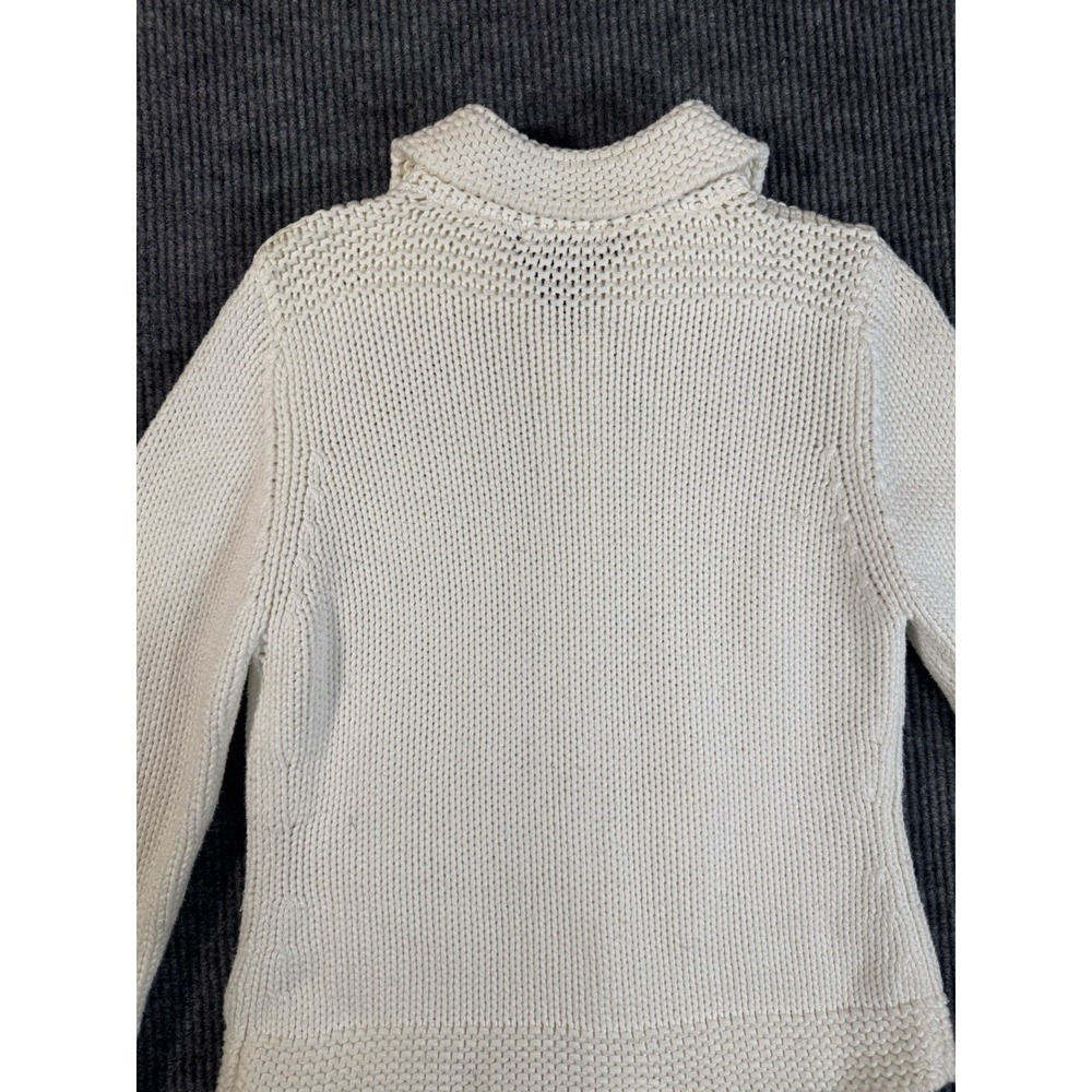 Sydney Easton White Collared Full Zip Knit Cardigan Sweater M 100% Cotton Women - Picture 7 of 7